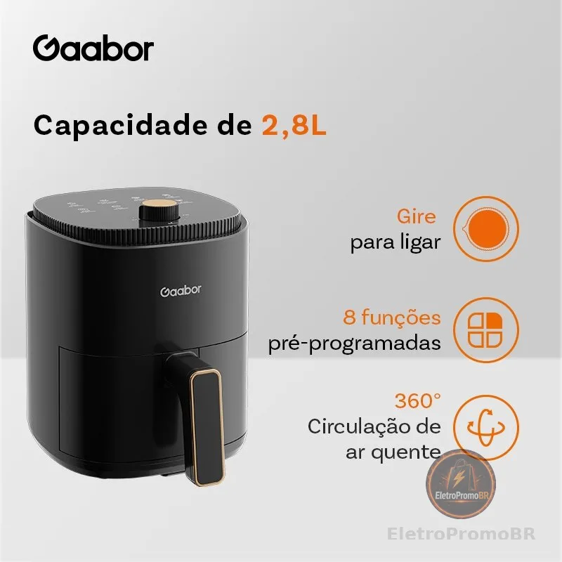 Gaabor Air Fryer 2,8L Ar Cozimento Uniforme Timer 200°C Múltiplas funções Antiaderente AF-35M02A