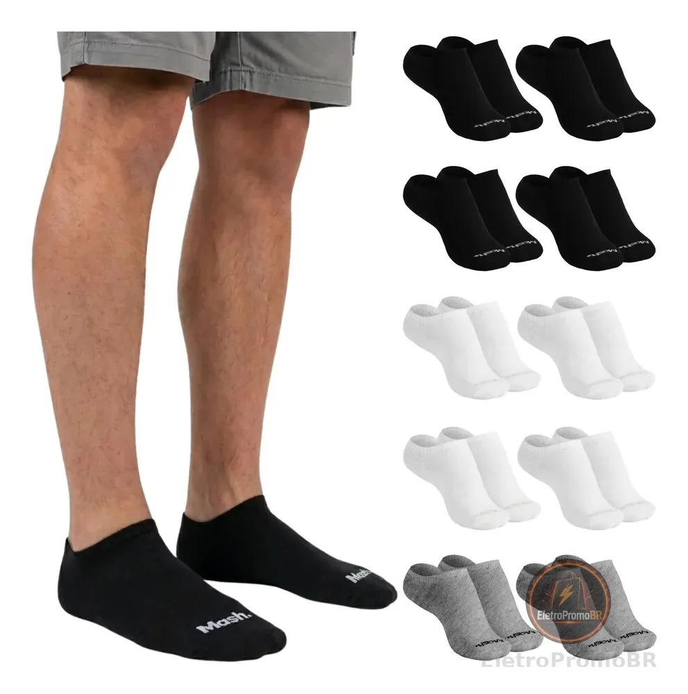 Kit 10 Pares Meia Invisível Soquete Algodão Confortável Mash G ( 39 A 44 ) 4 Preto - 2 Cinza - 4 Branco Meia Invisível Meia Cano... Meia Masculina Meia Feminina Meia Algodão
