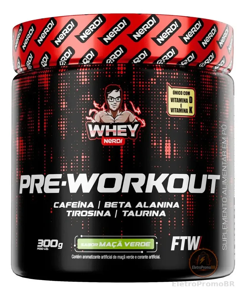 Pré-Workout Whey Nerd Maçã Verde 300g Sem Glúten Cafeína e Aminoácidos