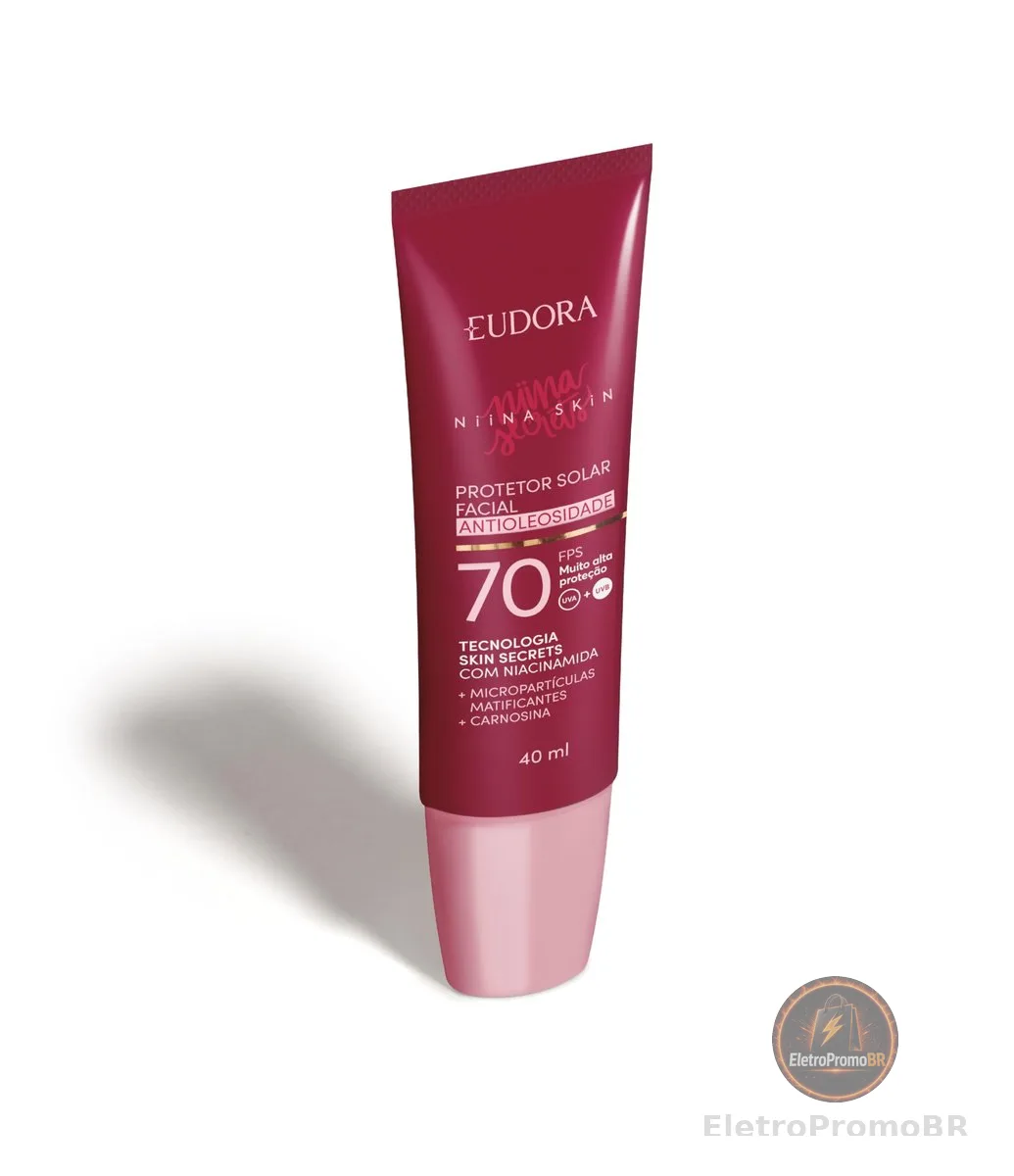 EUDORA NIINA SKIN PROTETOR SOLAR FACIAL ANTIOLEOSIDADE FPS 70 REGULAR 40g