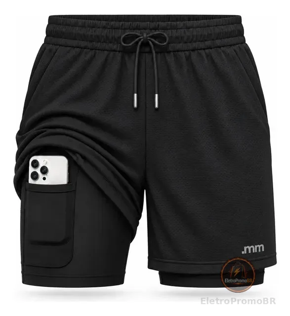 Bermuda Masculina 2 Em 1 Compressão Short Dry Fit Academia