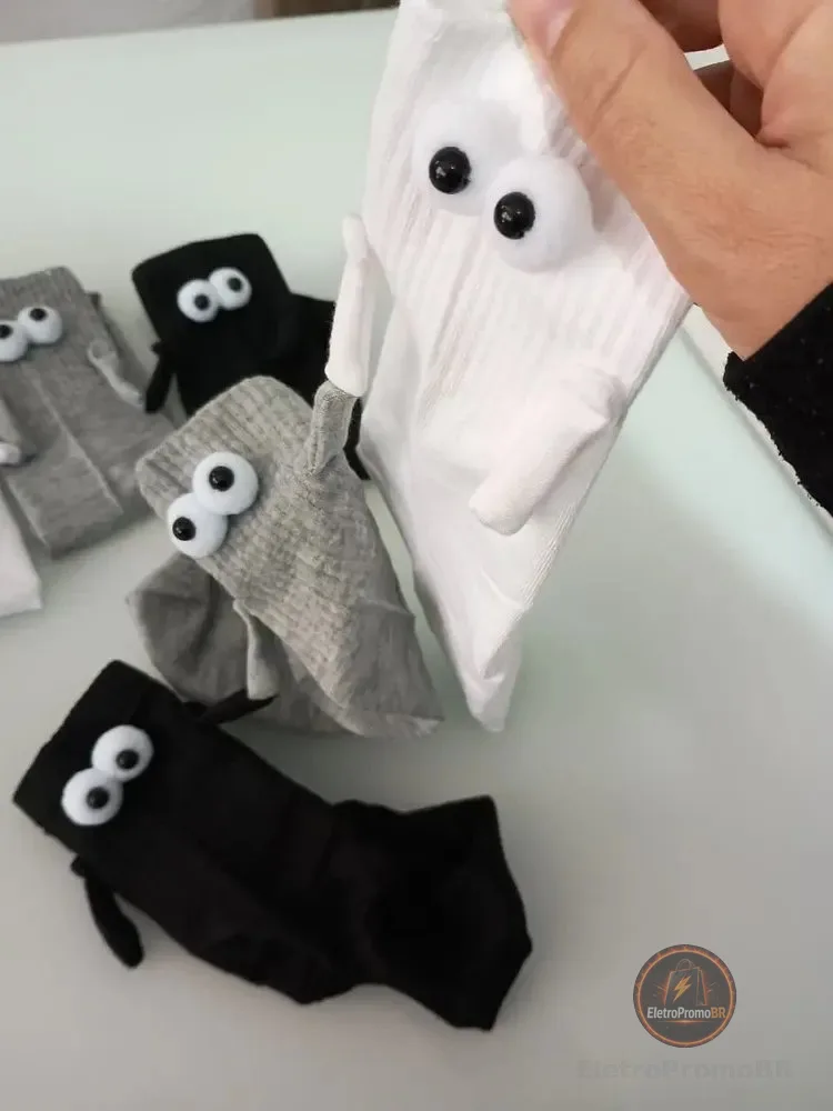 Meias De Mãozinha Casal Com Imã Magnéticas Fofo Presente 1 Par Branco Liso 33-40