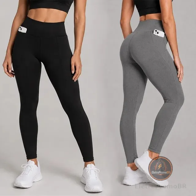 Kit 2 Calças Legging Feminina Grossa Cintura Alta Com Bolso