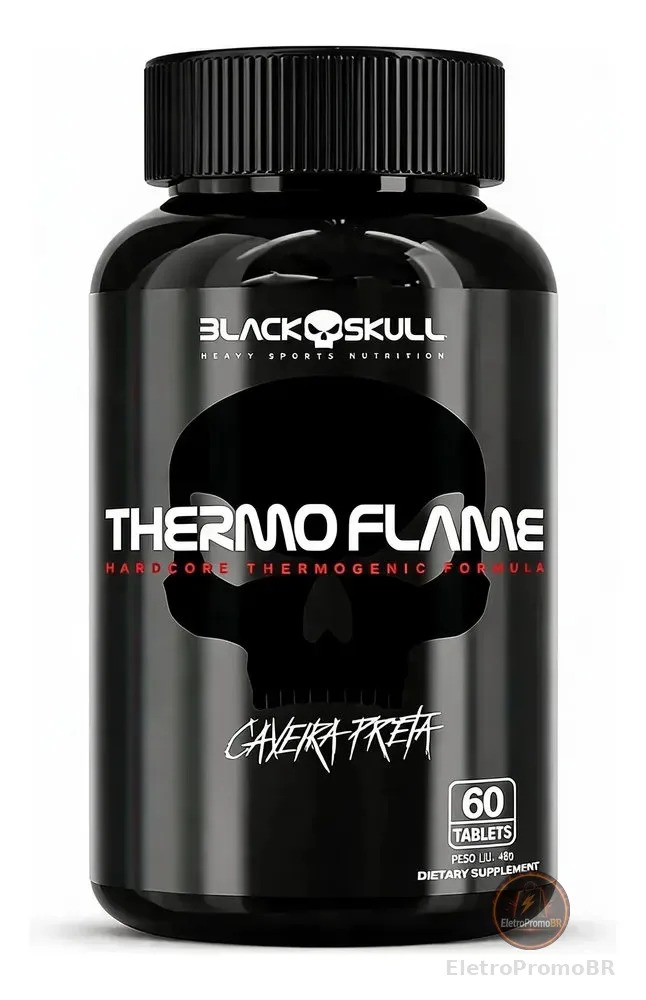 Termogenico Thermo Flame Black Skull 60 Tabletes Cafeina Sem Sabor