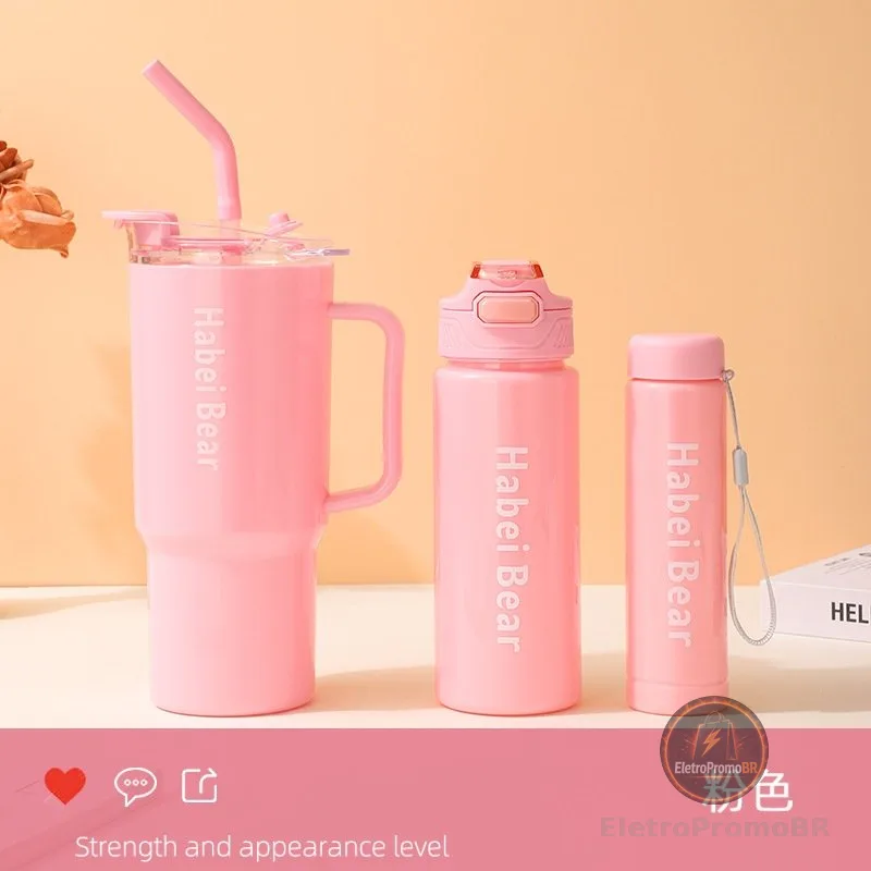 Kit 3 Garrafa Copo Tendência Agua Squeeze Com Adesivos Lembretes beber Agua