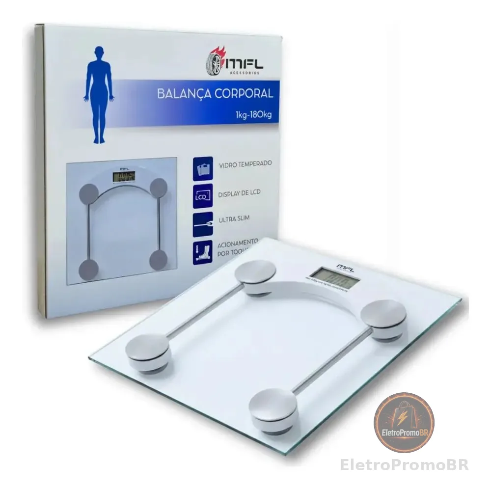 Balaça Digital Vidro Ate 180kg Banheiro Academia Com Medidor De Temperatura Pilhas Marca MFL