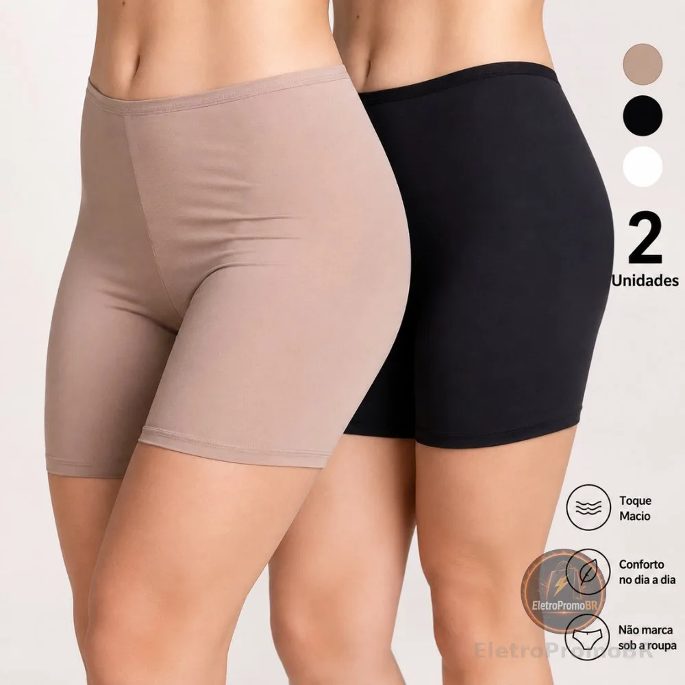 Kit 2 Short Anágua Meia Perna Liso Confortável Segunda Pele Feminino Bermuda Moda íntima Lingerie