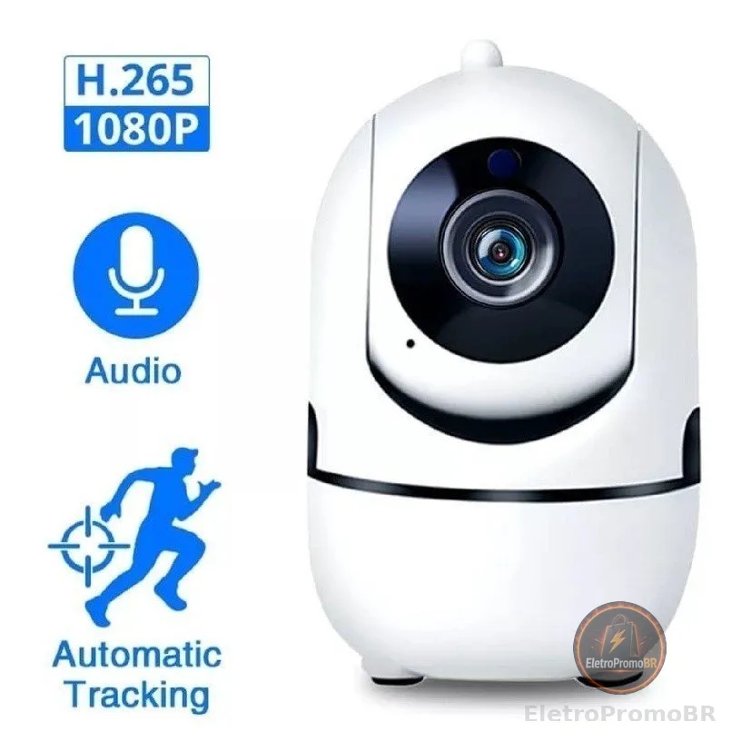Câmera de Segurança WiFi 360° Full HD 1080p com Áudio, Visão Noturna e Rastreamento Automático | Monitoramento celular