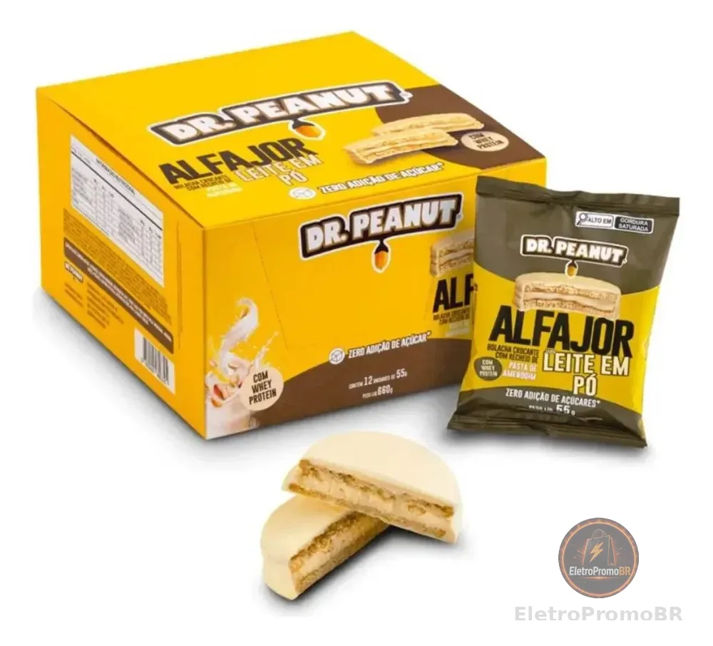 Alfajor Dr. Peanut Sabor Leite em Pó com Whey Protein 12un 35g