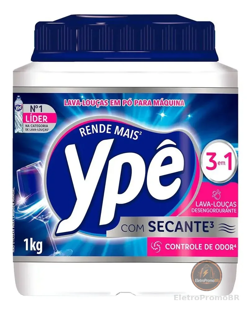 Detergente Lava Louças em Pó para Máquina Ypê 1Kg 3em1 Com Secante