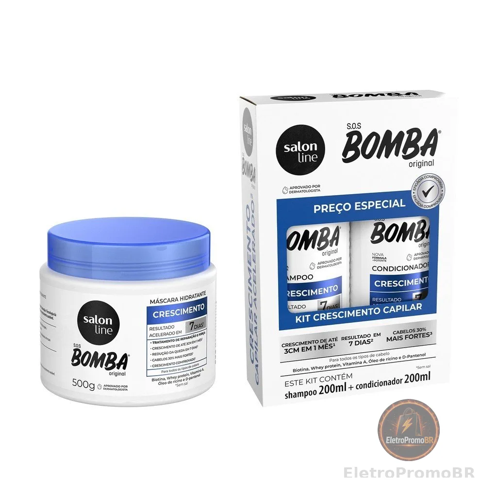 Crescimento Capilar S.O.S Bomba 200ml + Máscara de Hidratação 500g Salon Line