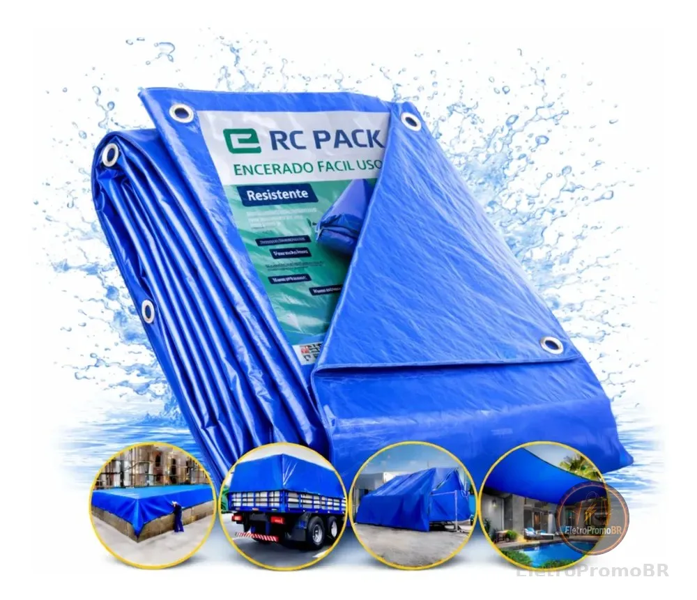 Lona Multiuso Plástica Azul 6x4 Impermeável Reforçada