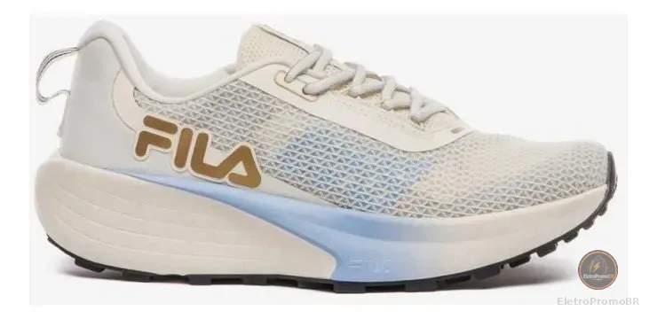 Tênis Esportivo Feminino Skywind Fila Bege/azul Celeste/dourado Liso 38 Br