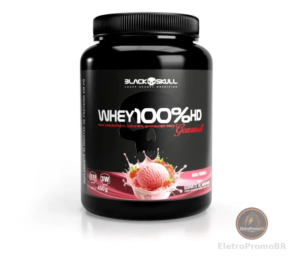 Whey 100%hd Gourmet 450g Black Skull Sabor Morango
