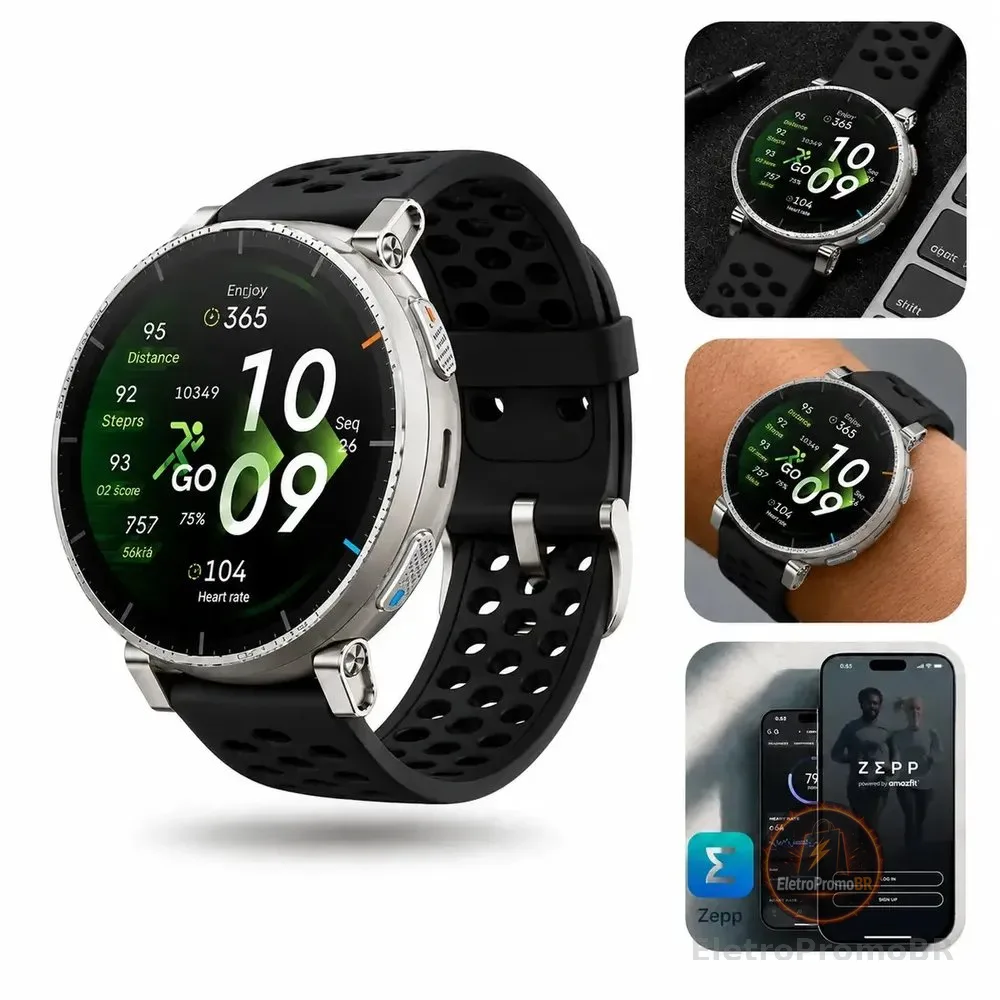 Smartwatch Amazfit Active 3 Premium Familar Gps 4gb Prateado Preto Tela Amoled Bluetooth Chamadas GPS Dual Band Monitor Cardíaco Oxigênio Sono Esportivo Corrida Academia 5ATM Mapas Offline