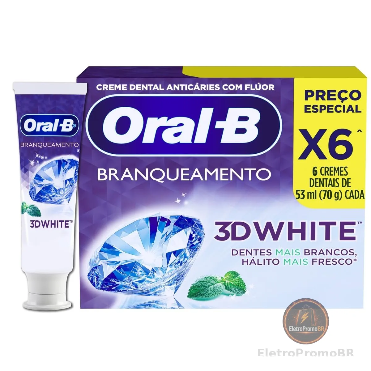 Oral-B Pasta de Dente 3D White Branqueadora, 6 Unidades 70 g