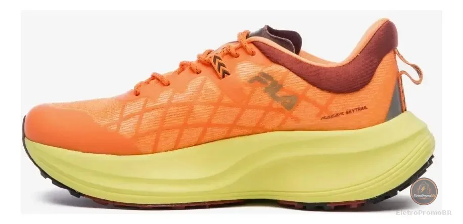 Tênis Masculino Fila Padrão Racer Skytrail Laranja/marrom Avermelhado/verde Limao Liso 41 Br