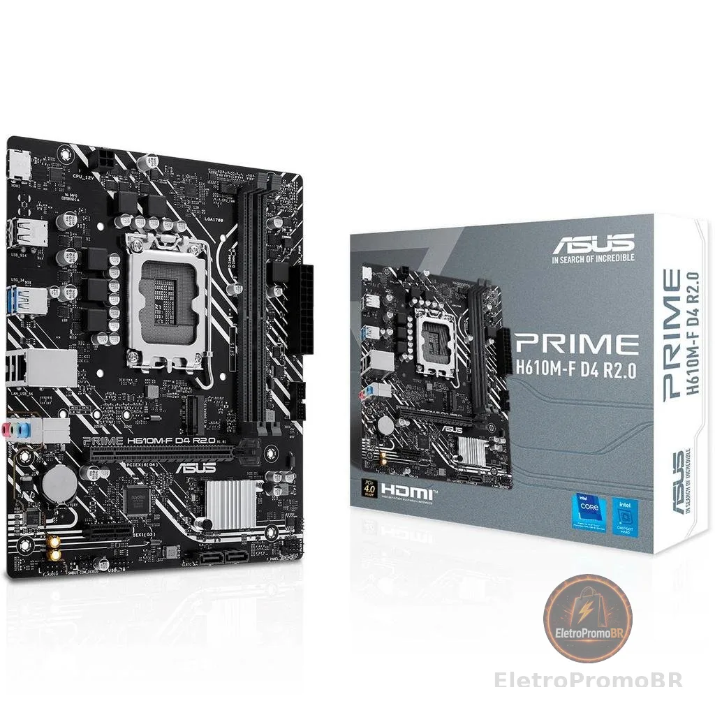 Placa Mãe Asus Prime Para Intel LGA 1700 H610M-F D4 R2.0 2xDDR4 mATX - 90MB1H70-M0EAY0