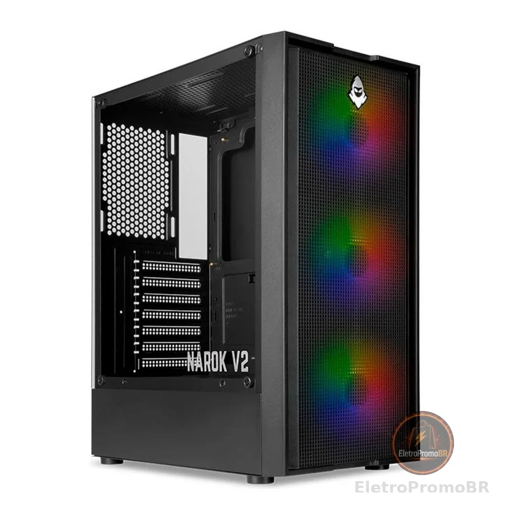 Gabinete Gamer Mancer Narok V2, Rainbow, Mid-Tower, Lateral de Vidro, Com 3 Fans, Preto, MCR-NRK-V2