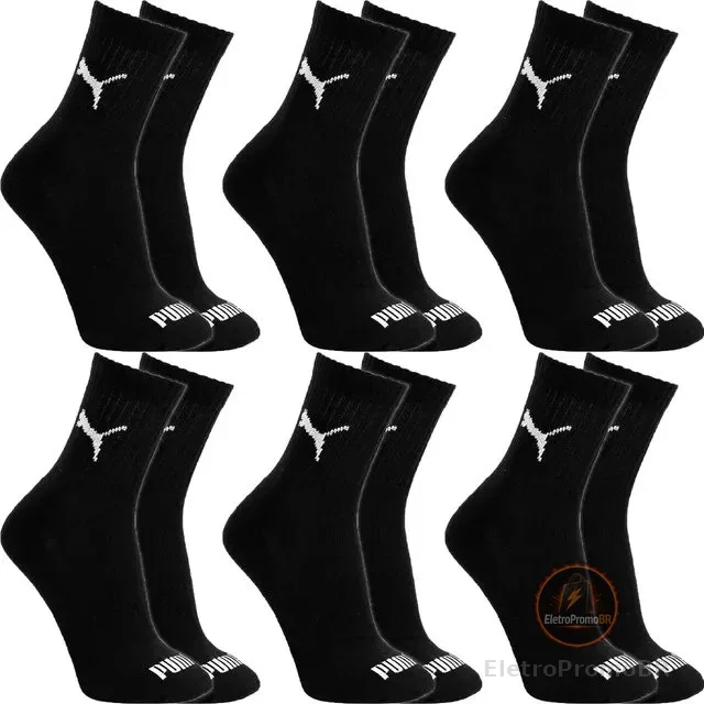 Kit 6 Pares Meias Puma Algodão Cano Médio Alto Atoalhado