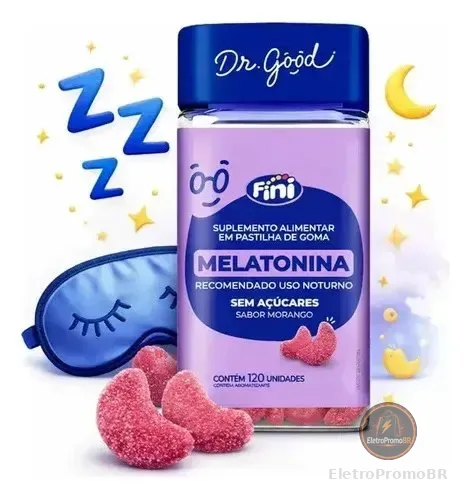 Melatonina Fini: Gomas Para Com Sabor Morango, Veganas e Sem Glúten - 120 Unidades
