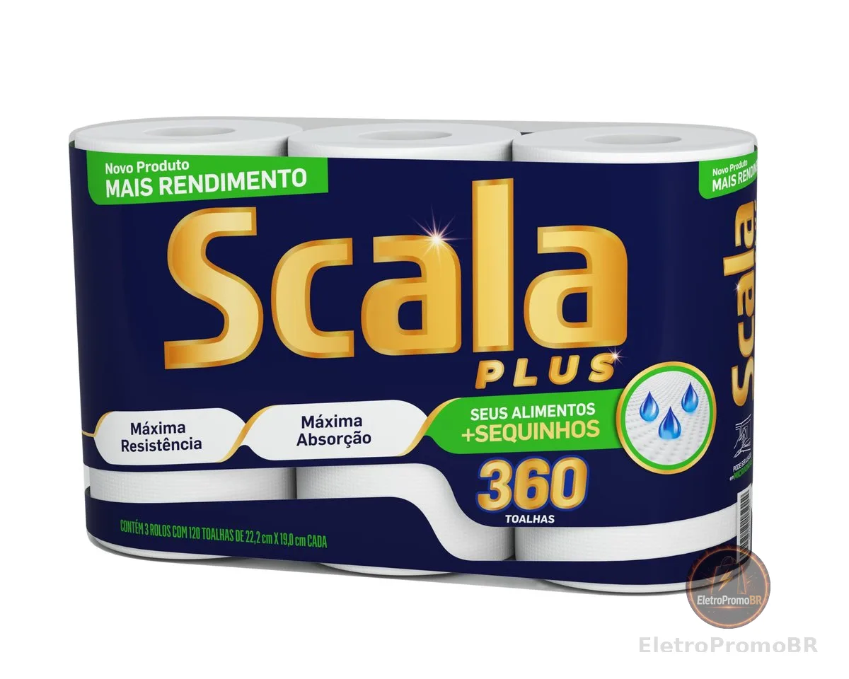 Scala Plus Papel Toalha Mega, 360 Toalhas (3 Rolos de 120 Toalhas Cada)