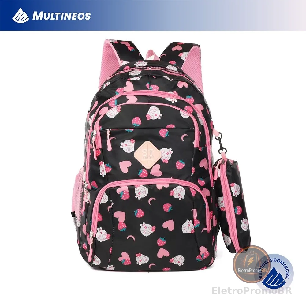 Mochila Feminina Grande Nylon Impermeável Escolar Faculdade Multineos