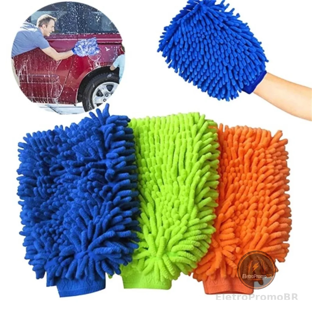 kit 2 Luva Microfibra grande Para Lavar Carro Limpeza Automotiva Top