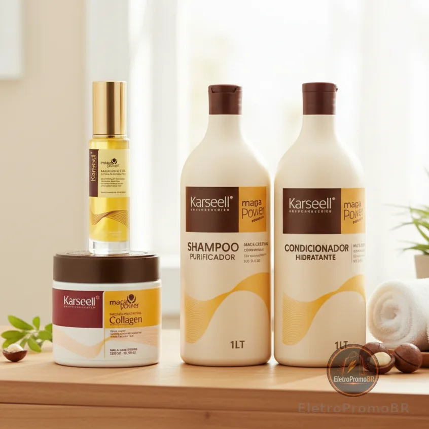 Kit Karseell Collagen Completo Máscara 500g Shampoo 1L Condicionador 1L Óleo Maca 50ml Tratamento Profissional