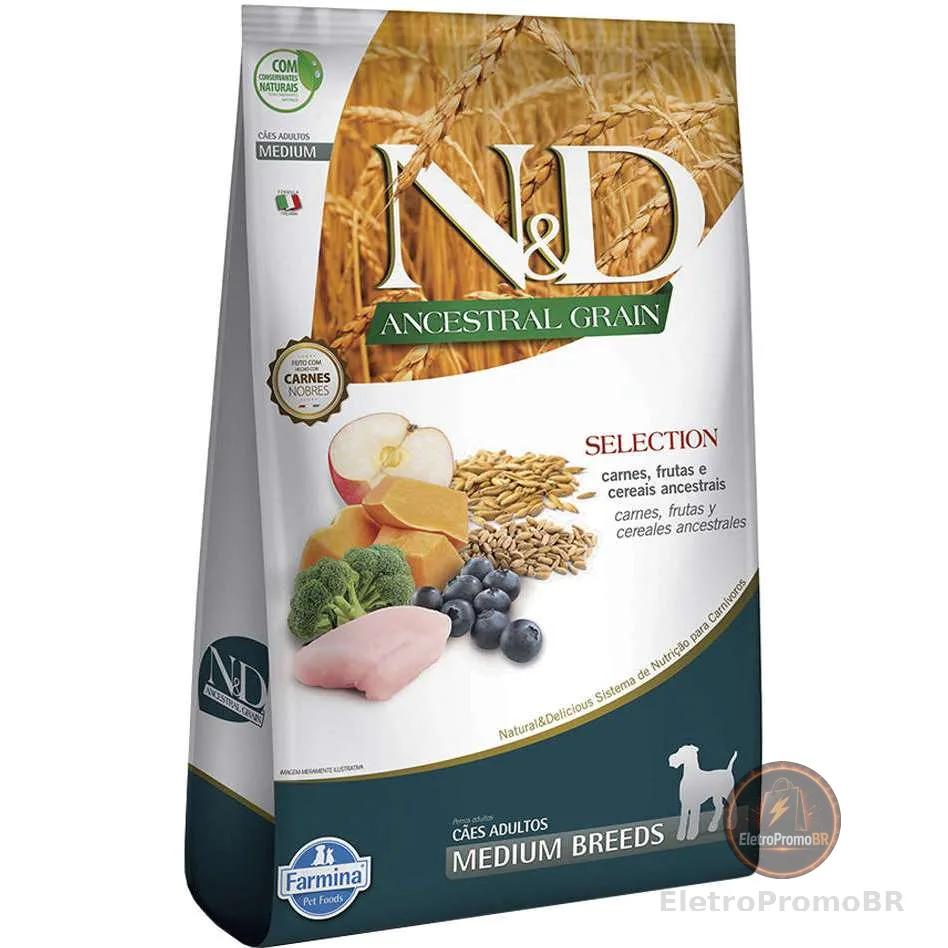 Ração N&D Ancestral Farmina 15kg p/ Cães Adultos– Carne, Frutas e Cereais –Produto ORIGINAL Super Premium -MEDIUM BREEDS