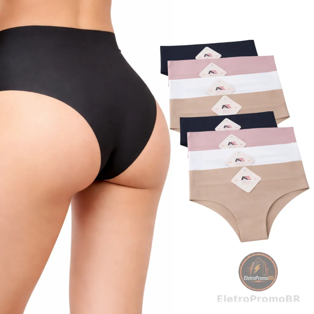 Kit Calcinhas Cos Alto Sem Costura Corte Laser -5 CM