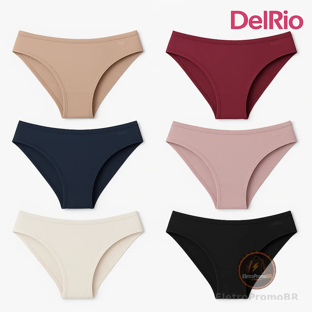 Kit com 3 Calcinhas DelRio Biquíni em Microfibra, CORES E ESTAMPAS SORTIDAS