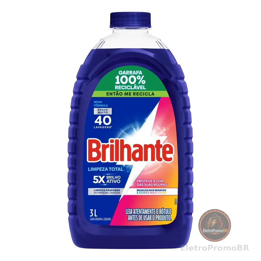 Brilhante Lava Roupas Líquido Limpeza Total 3 Litros