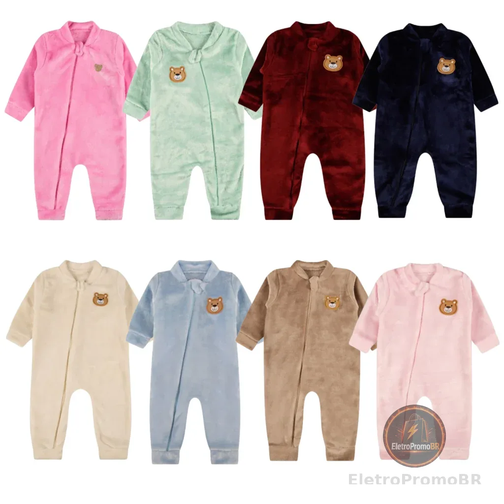 Kit 2 Macacões Infantil Peluciado em Fleece com Ziper Manga Longa