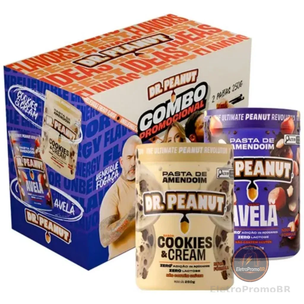 Combo Promocional Pasta De Amendoim Pote De 250g Sabor Avelã e Cookies E Cream Dr Peanut