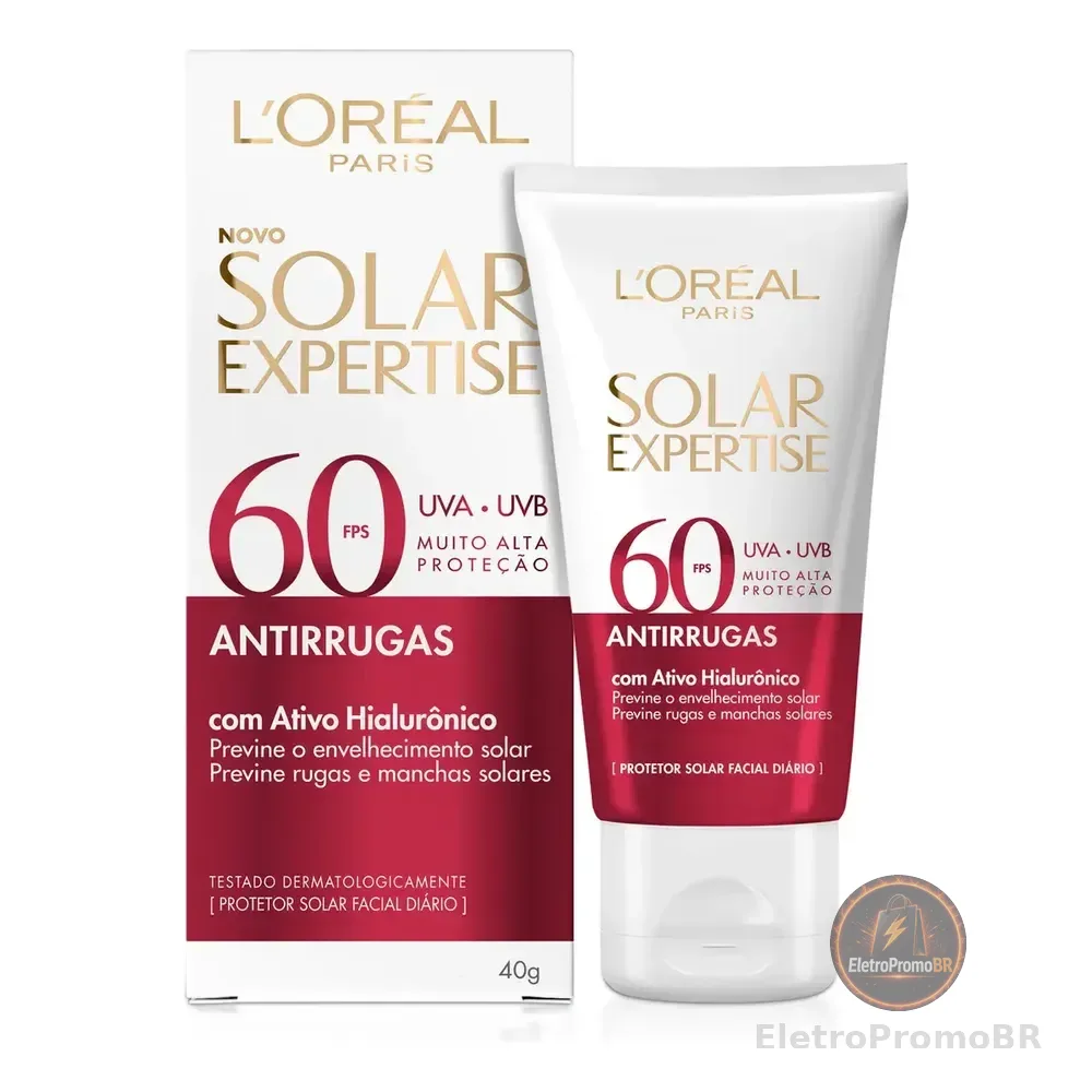 Protetor Solar Facial Fps 60 Com Ativo Hialurônico Que Previne Rugas, Manchas Solares, Hidrata E Tem Toque Seco, Sem Perfume, Solar Expertise Antirrugas L'oréal Paris 40g
