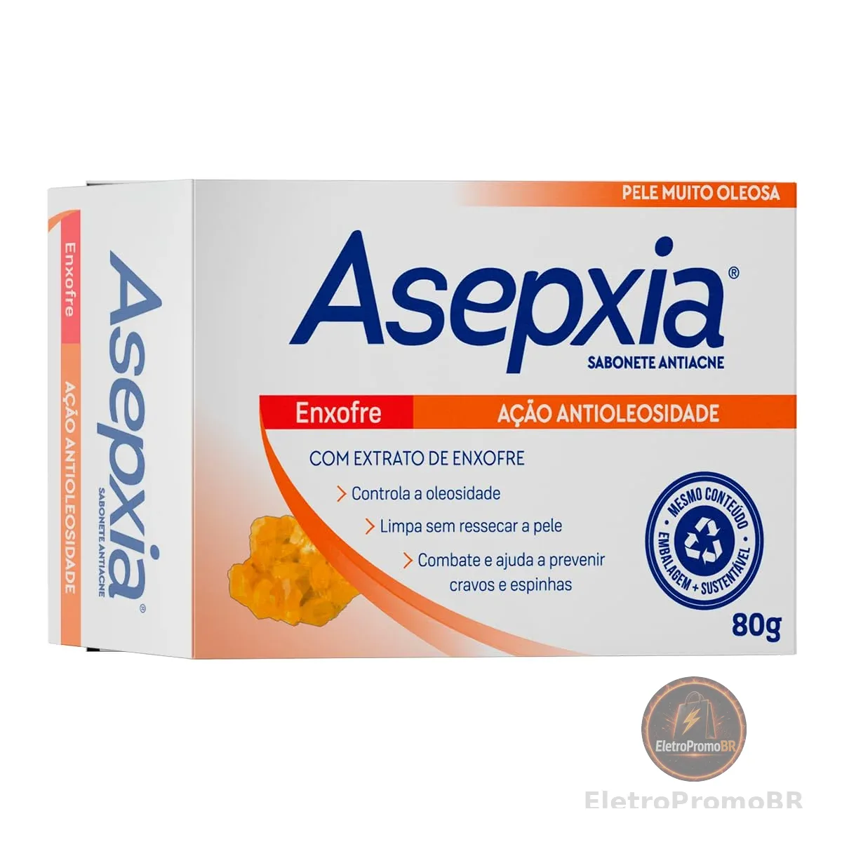 Asepxia Sabonete Enxofre 80g — Antiacne para Pele Oleosa | Controla a Oleosidade e a Acne | Tratamento Facial Profundo com Enxofre | Limpeza Profunda