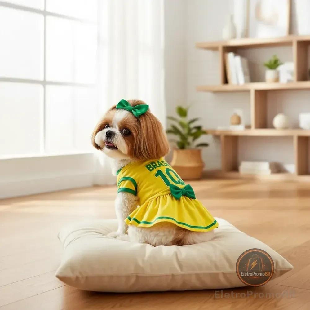 Roupa Pet Seleção Brasil Copa Vestido Laço - Gatos/cachorros Amarelo P
