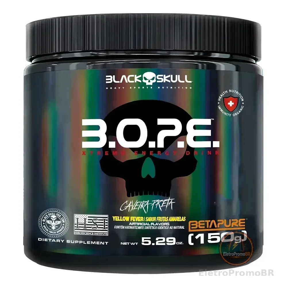 Pré Treino Bope Betapure 150g - Black Skull Sabor Frutas Amarelas