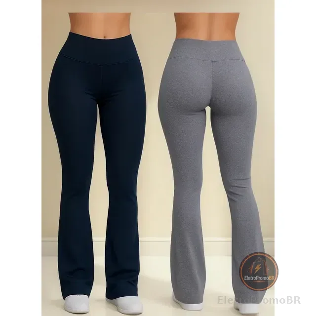 Kit 2 Legging Flare Cintura Alta Bailarina Larga Feminina