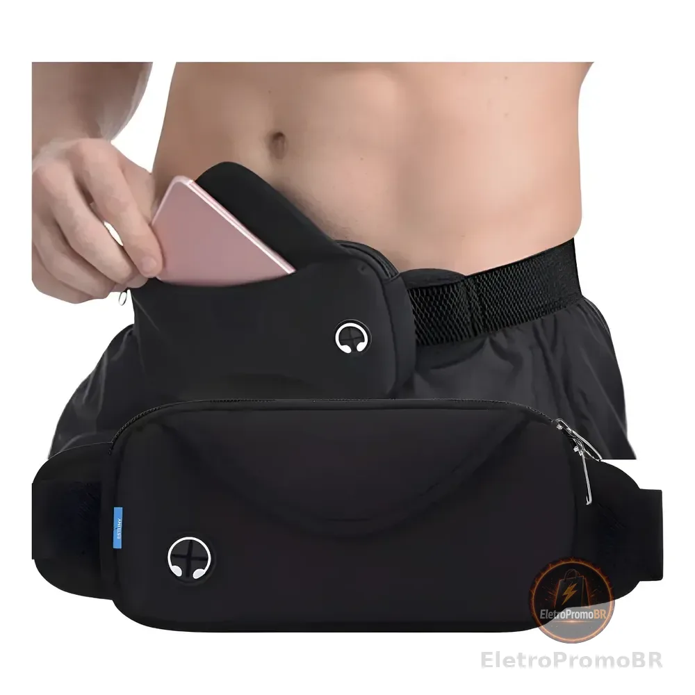 Pochete Esportiva De Corrida Slim Impermeável Celular Bike Preto Lisa