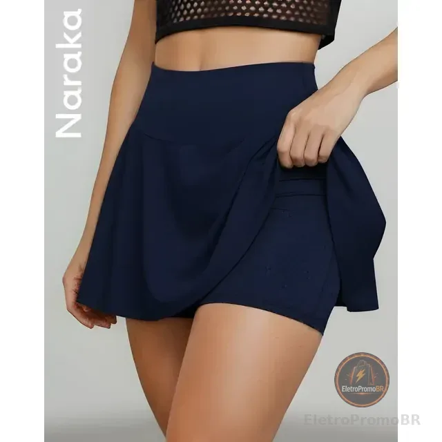 Short Saia Academia Feminino Cintura Alta Legging Fitness