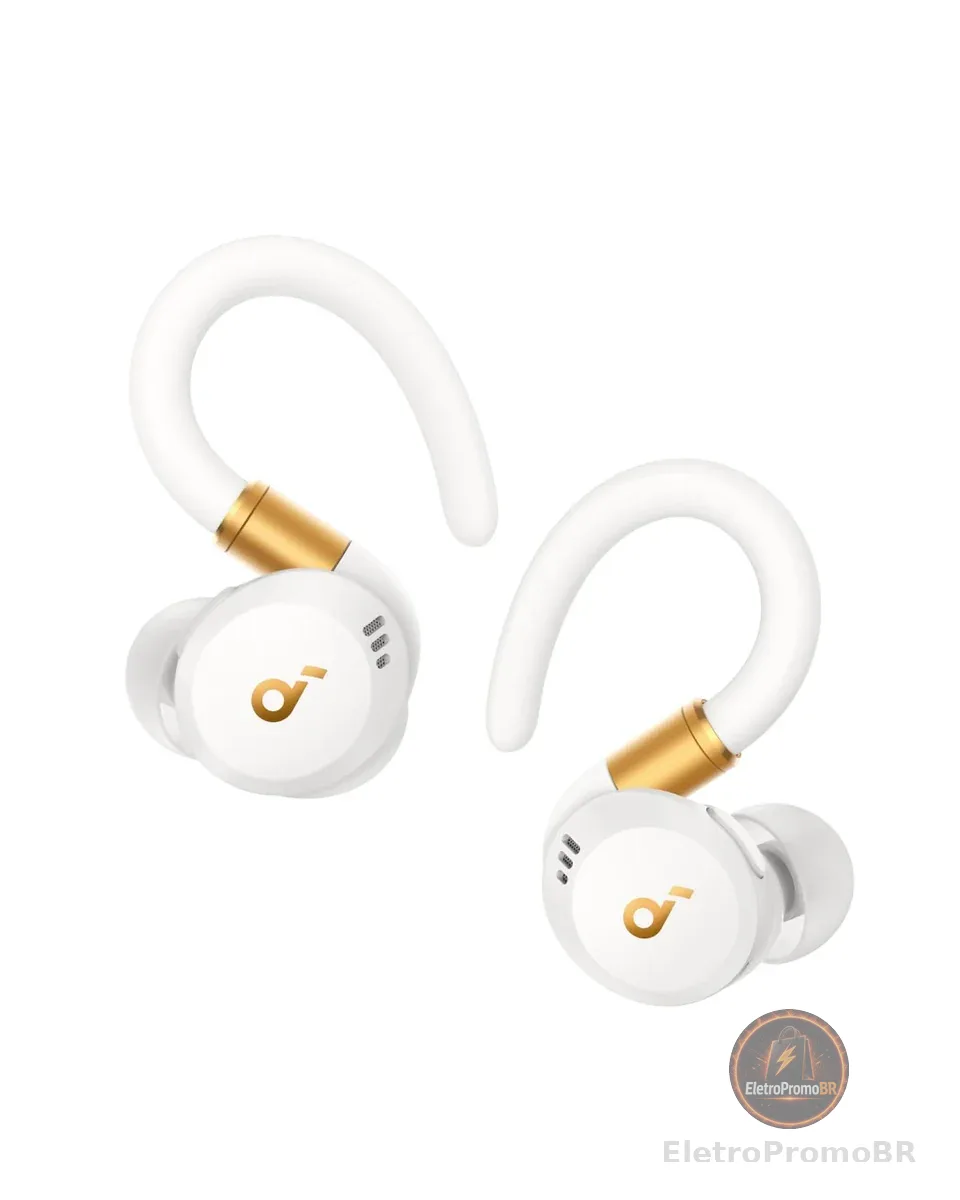 Soundcore Sport X20 da Anker Fone de Ouvido Bluetooth 5.3 Sem Fio para Treinos, Ganchos Ajustáveis, Graves Intensos, IP68, À Prova de Suor e Poeira, 48H de Reprodução, Fones para Academia, Branco