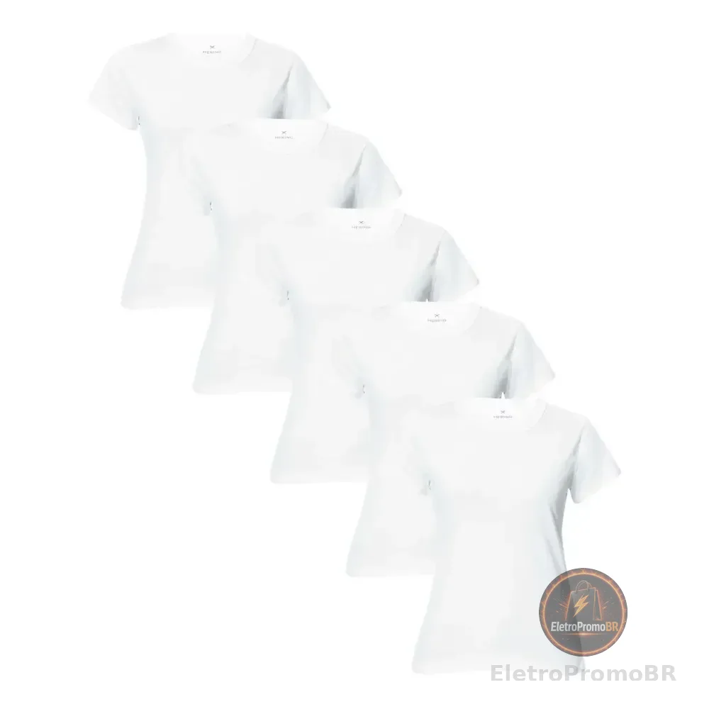 Kit 5 Camisetas Feminina Manga Curta Branca Hering Branco Liso G