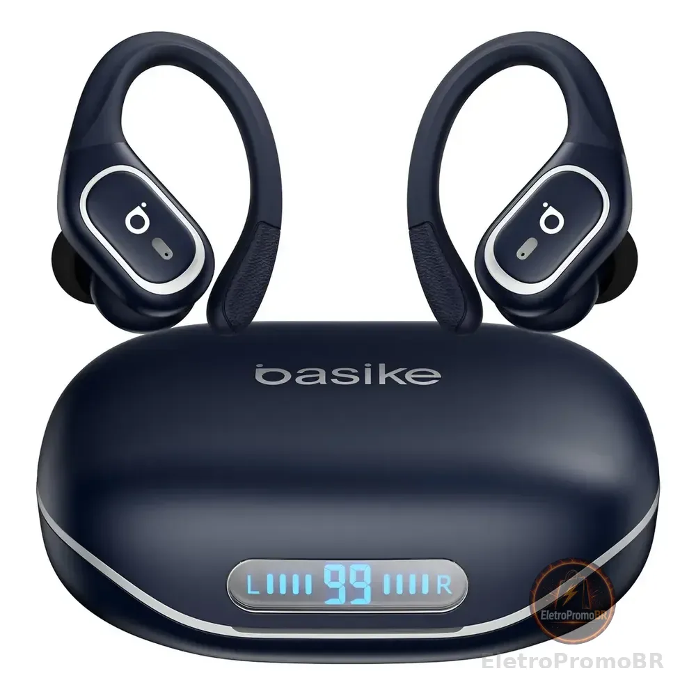 Basike Fone De Ouvido Bluetooth 6.0 Esportivo Sem Fio Gancho Intra-auricular,estéreo,com Display Led, Tws, Ipx5, Enc, Suporta Chamadas De Voz, Compatível Android E Ios, Cor Azul
