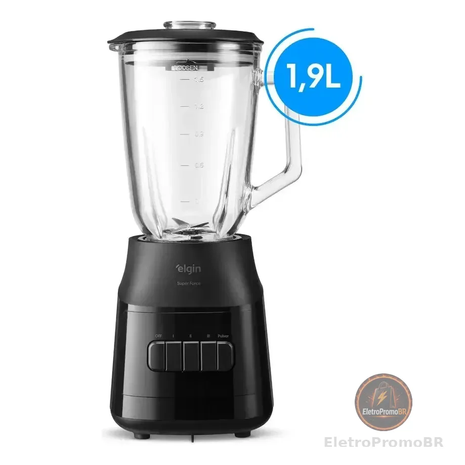 Liquidificador Super Force Elgin - Jarra De Vidro 1,9l, 900w Preto 127v