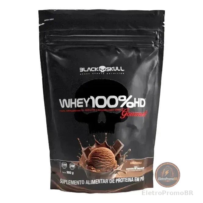 Whey 100%hd Gourmet 900g Refil Black Skull Sabor Chocolate Chocolate