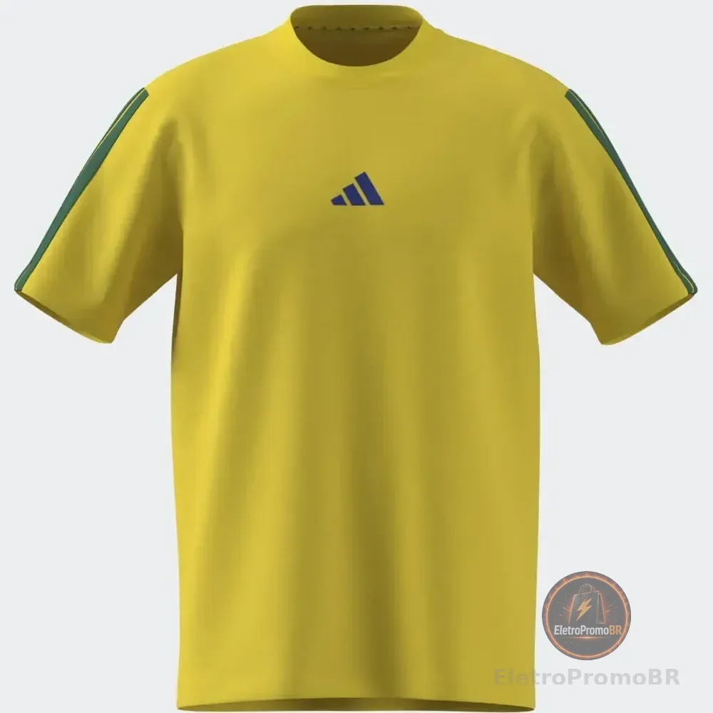 Camiseta Masculina Essentials Três Listras adidas Byello/bgreen/bgreen/bgreen Sem Desenho G Lisa