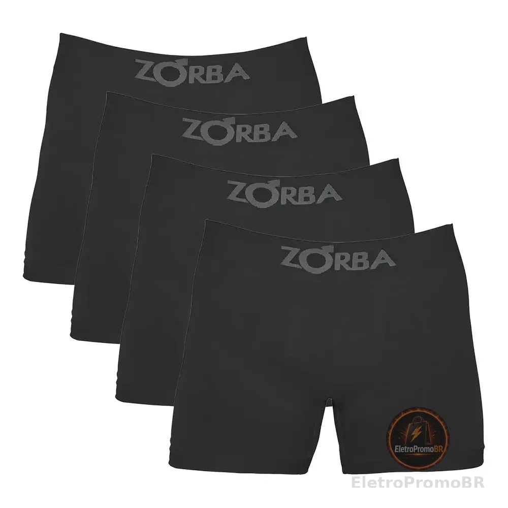 Kit 4 Cuecas Boxer Sem Costura Algodão Zorba Preto Liso G