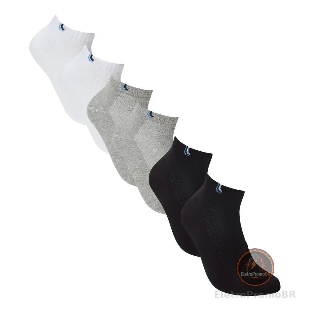 Kit 6 Pares De Meias Cano Curto Unissex Sport Lupo Branco / Cinza / Preto Liso 41-44